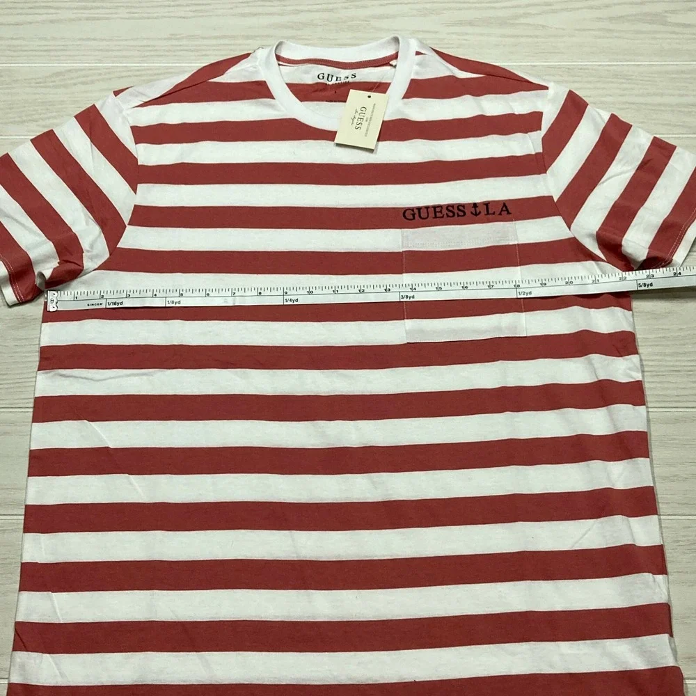 Guess Los Angeles Men's Nautical Stripe Pocket T-Shirt Sweet Rose Size Large - Picture 7 of 8